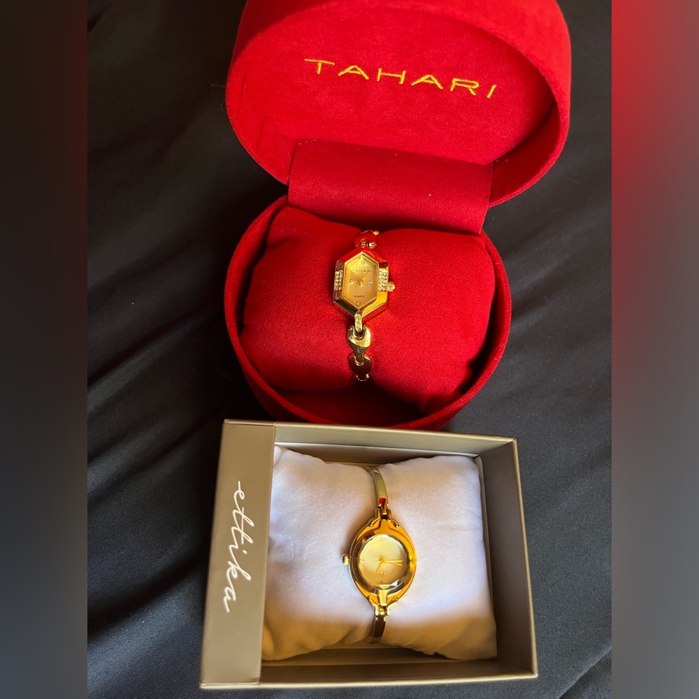 Combo 2 dainty gold women watches - Ettika and Tahari with Crystal Accents